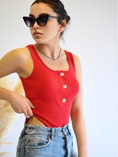 Top Body Dama Red Buttons