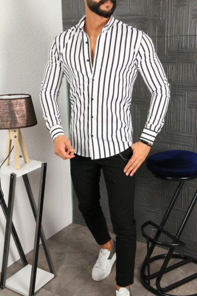 Camasa Barbati Alba cu dungi guler tunica