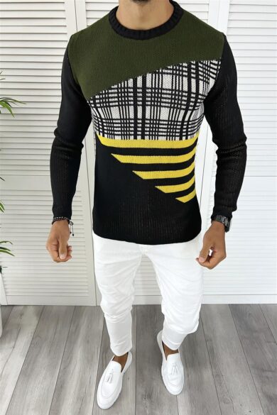 Pulover barbati kaki asimetric