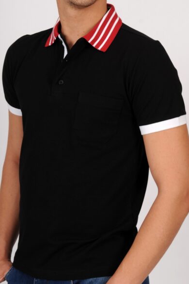 Tricou Barbati guler Lines negru