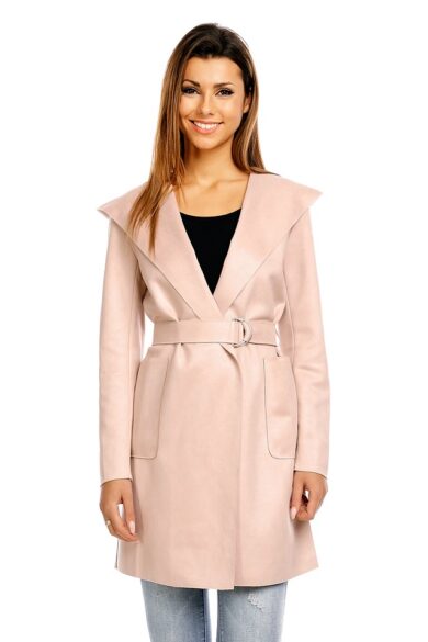 Palton Dama cu gluga Suede Roz