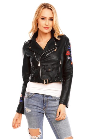 Geaca Dama Flower Piele Ecologica Neagra