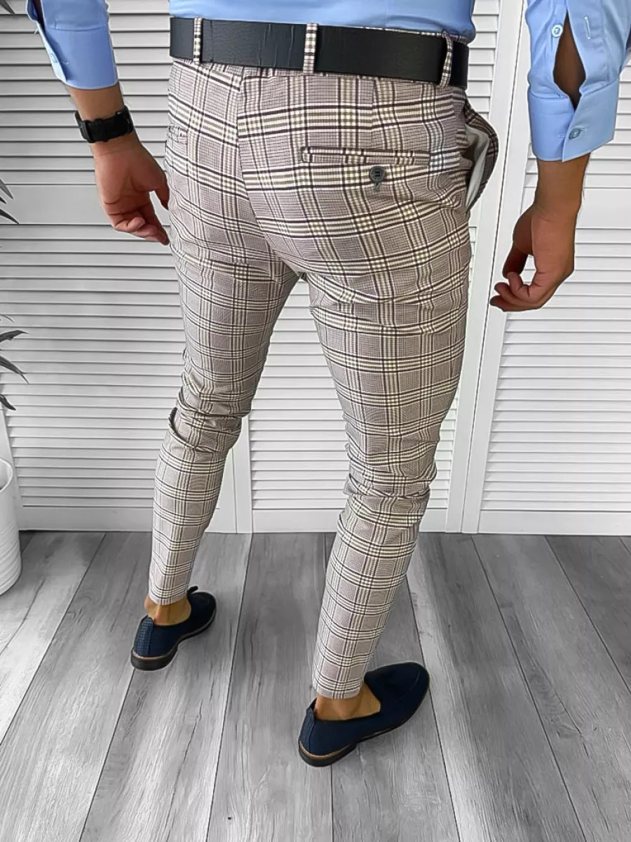 Pantaloni Eleganti Carouri pentru Barbati, Bej