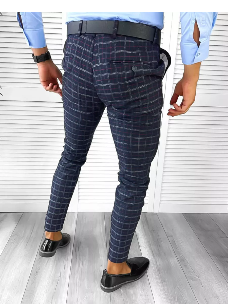 Pantaloni Eleganti Carouri pentru Barbati, Bleumarine
